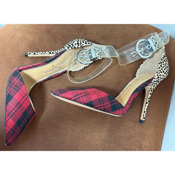 Jessica Simpson Women's Waldin Cheetah Plaid Pattern Heels US 6M 36.5 Red Black - Picture 4 of 7